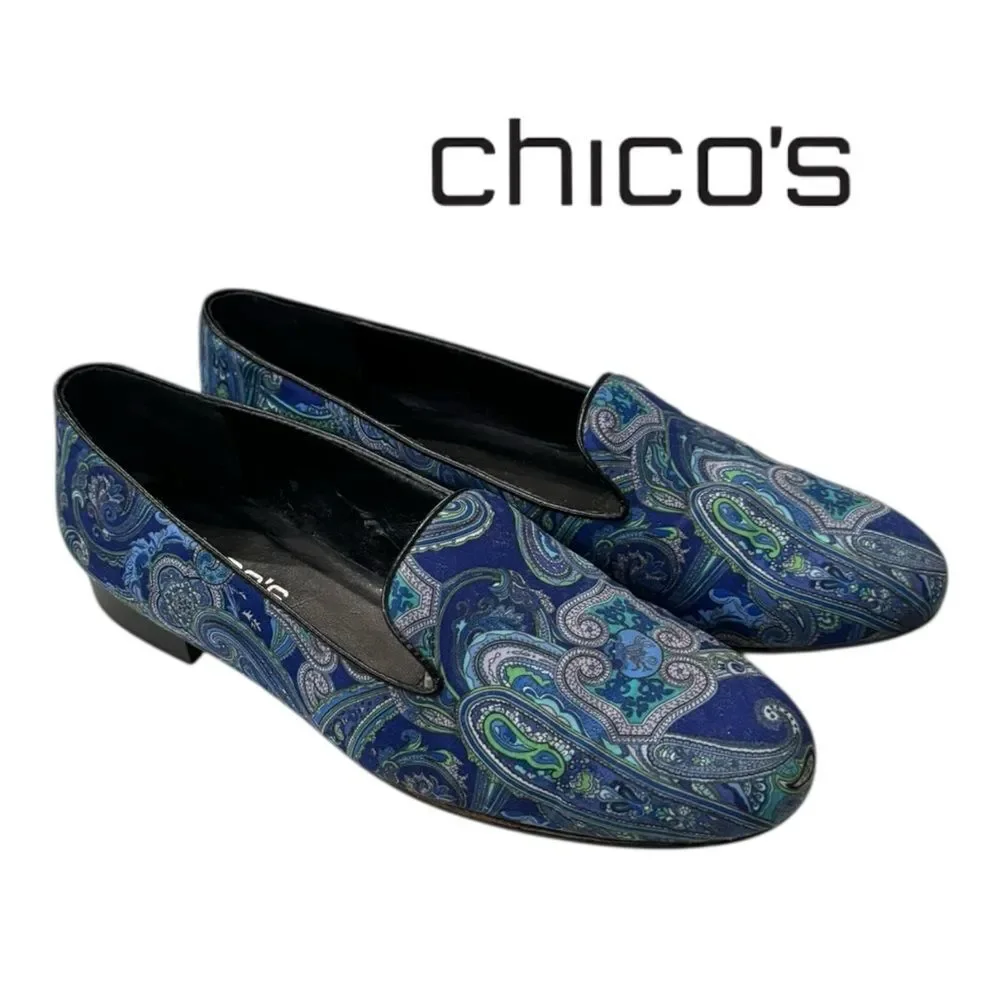 Chico's Women’s Navy Teal Paisley Slip-on Loafers 8.5